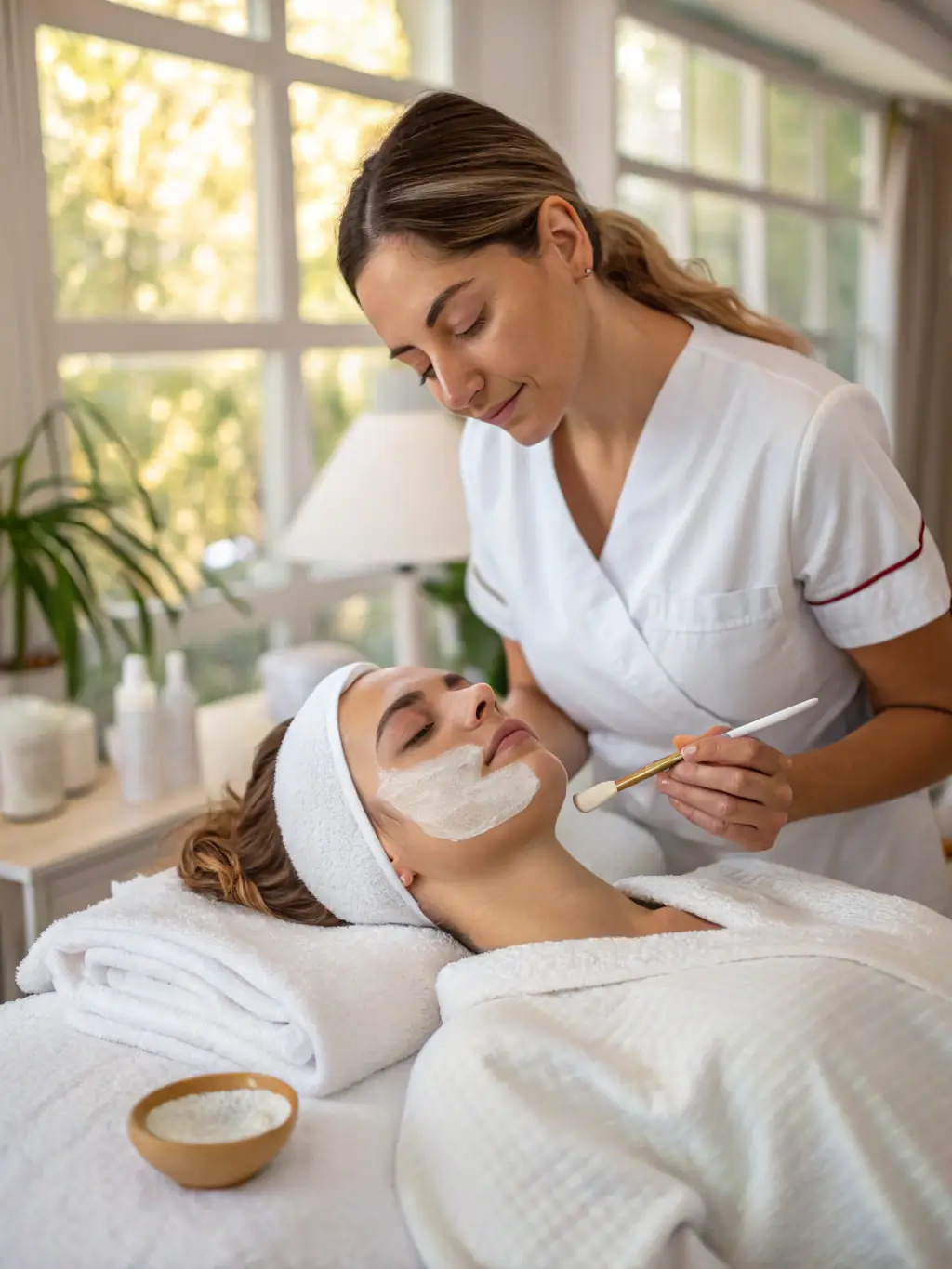 A serene image of a patient undergoing a rejuvenating facial treatment, highlighting the clinic's focus on skincare and wellness.